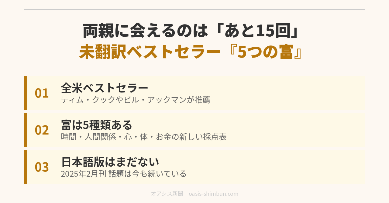 両親に会えるのは「あと15回」 未翻訳ベストセラー『5つの富』 全米ベストセラー・日本語版はまだない