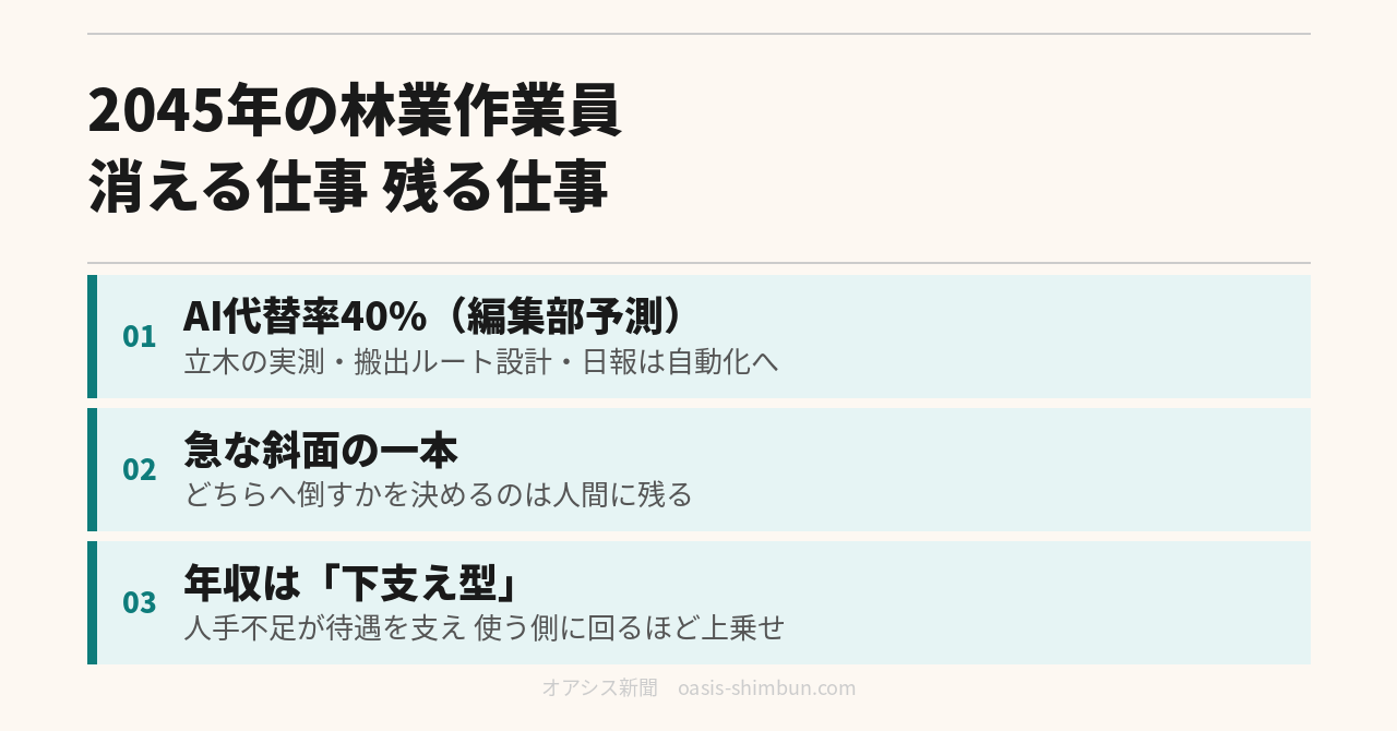 AI時代 2045年の仕事内容「林業作業員」編――木を切り倒す作業は消えても 山を読む仕事は消えない