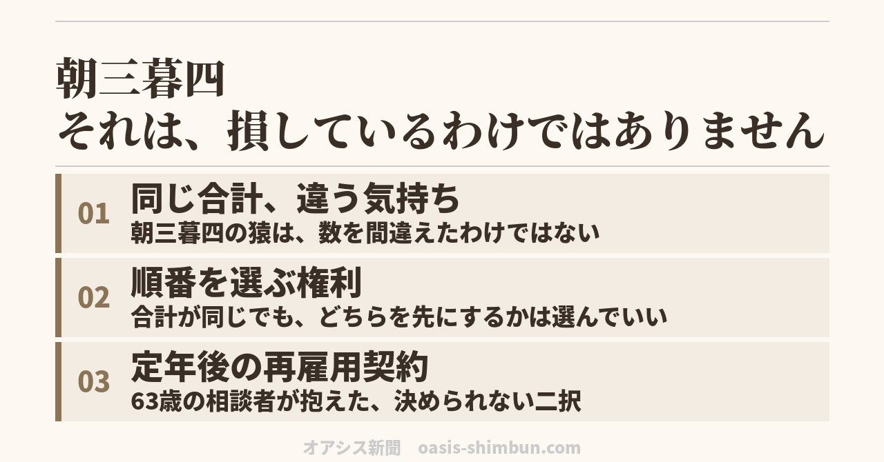 朝三暮四「それは、損しているわけではありません」